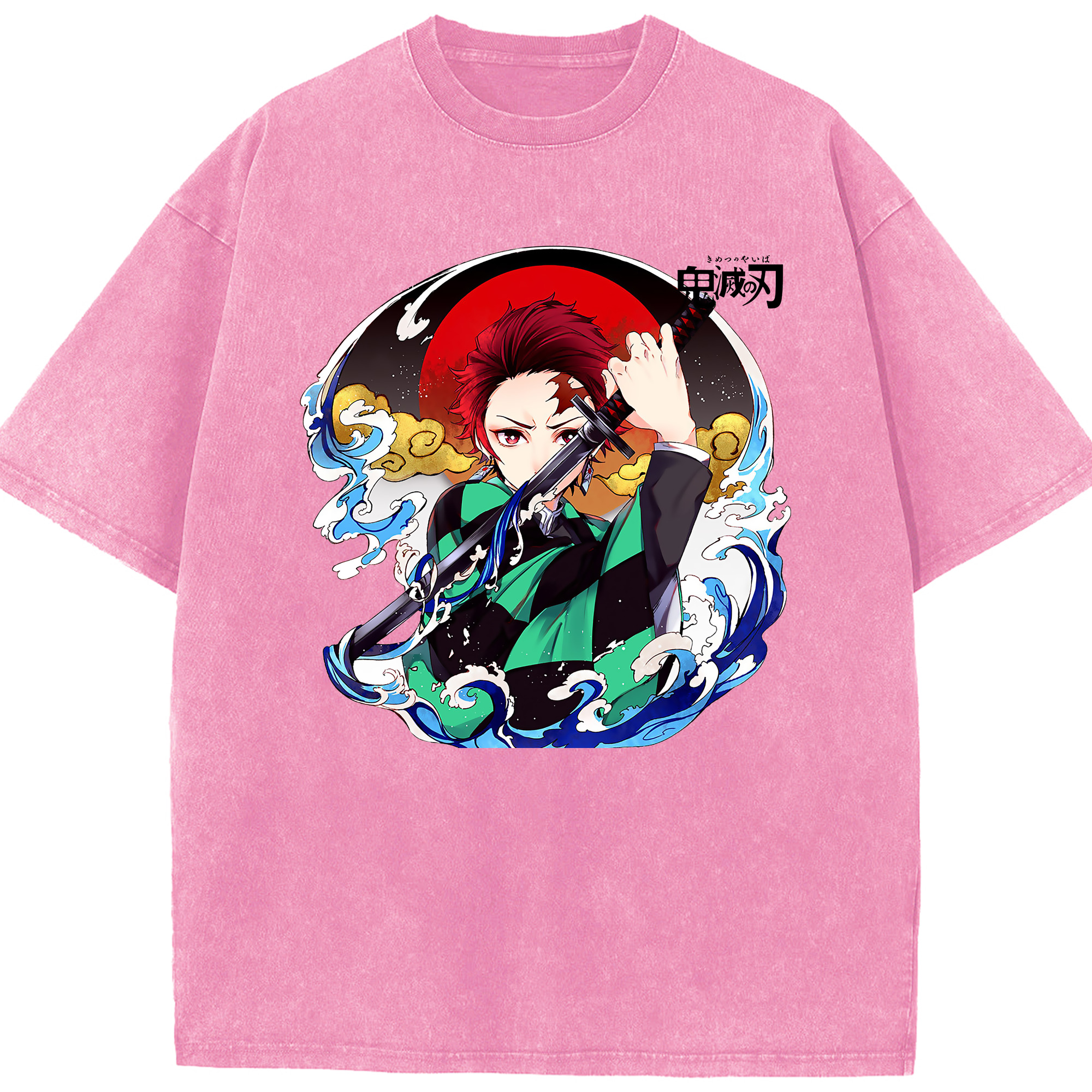 （画像用） 鬼滅の刃 竈門 炭治郎／かまど たんじろう Kamado Tanjirou 綿100% ヴィンテージ風 半袖Tシャツ（フロントプリント）
